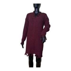 Full Circle Trends Wine/Burgundy Cable Knit Raw/Cut Hemlines Sweater Dress Sz M